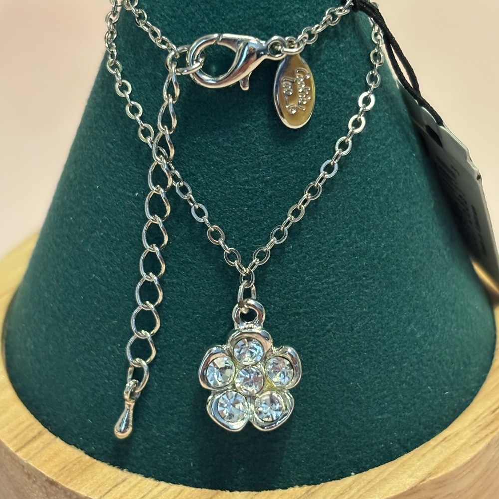 🌻Cookie Lee Silver Tone Crystal Floral Anklet 9”+1.5”